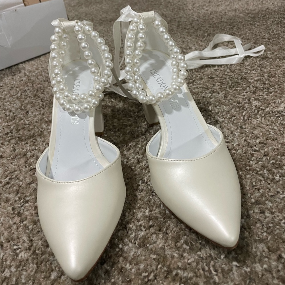 Elegant Ivory Pearl-Embellished Heels